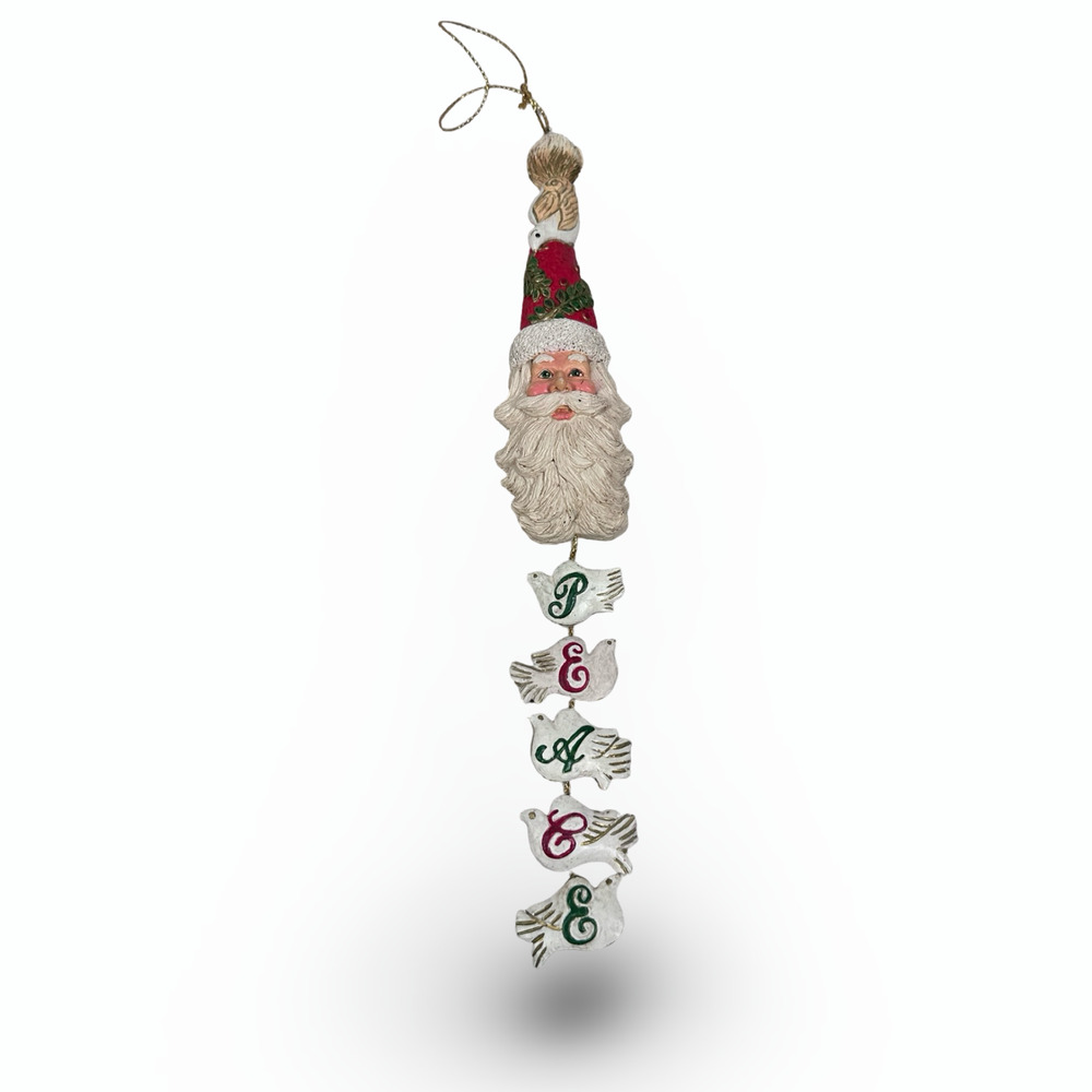 Vintage Santa Claus Peace Hanging Ornament 9.5" Resin Christmas Holiday Decor